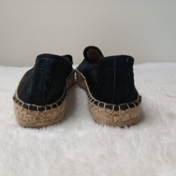 SOLUDOS Calf Hair Slip On Smoking Slipper Platform Espadrilles Black Size 8 - Picture 3 of 10